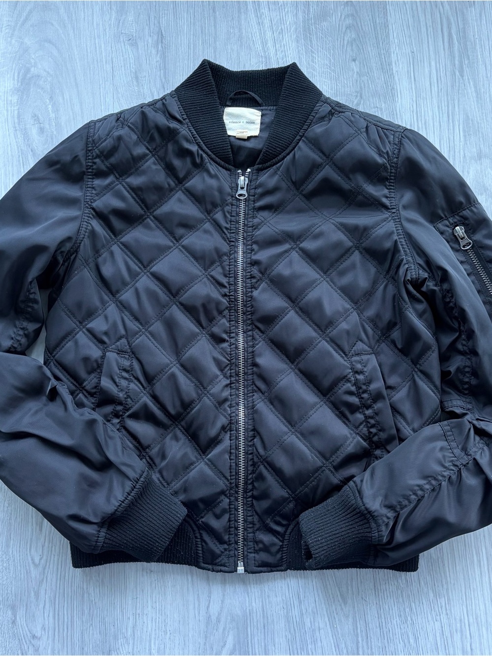 silence + noise Black Quilted Bomber Jacket